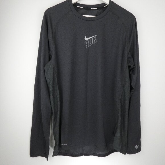 Nike Shirt Mens Large Gray Running Long Sleeve DriFit Stay Cool Ventilated RUN - Picture 1 of 16